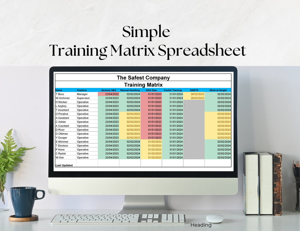 Employee Training Tracker – Colour-Coded Expiry Excel Spreadsheet