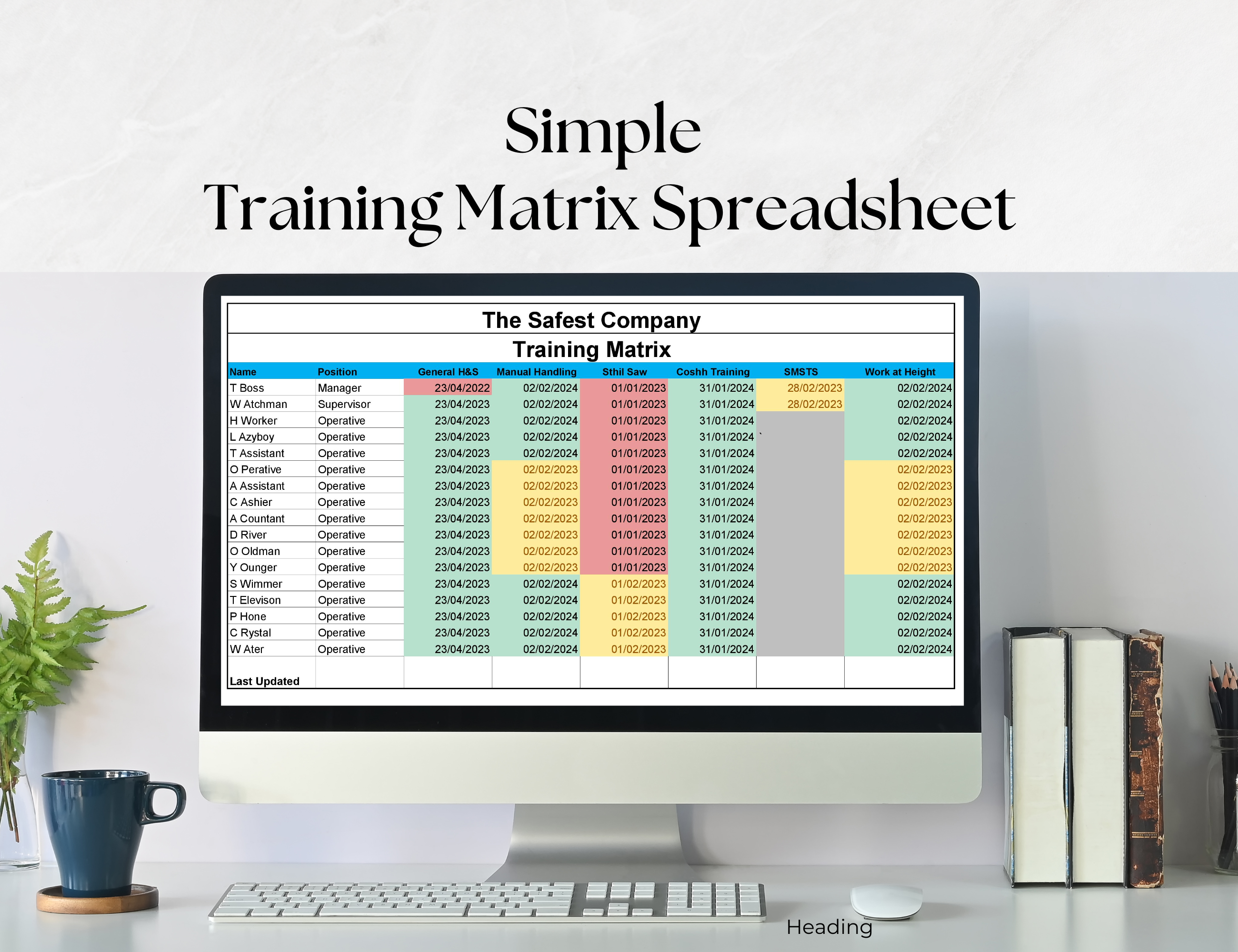 Employee Training Tracker – Colour-Coded Expiry Excel Spreadsheet