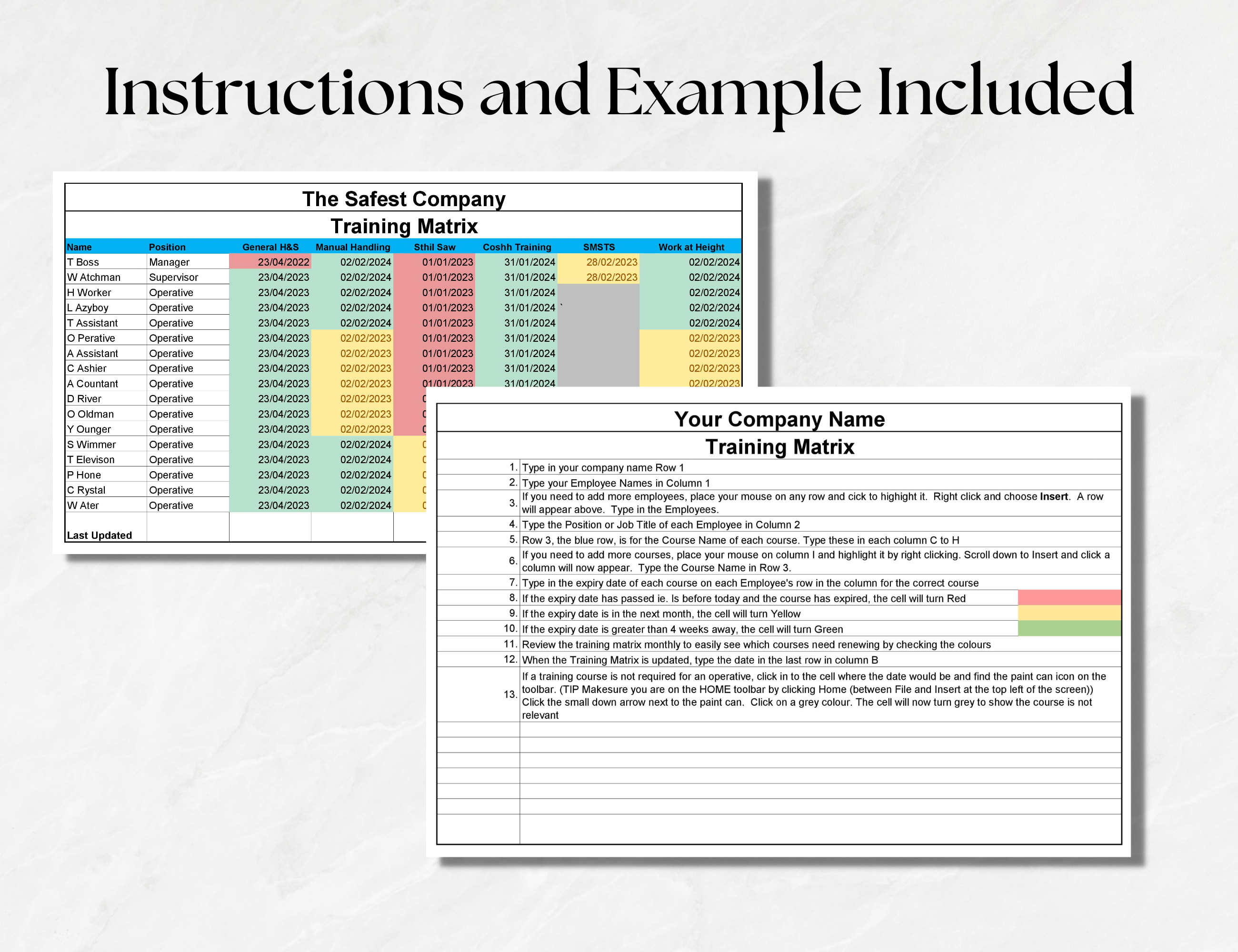 Employee Training Tracker – Colour-Coded Expiry Excel Spreadsheet