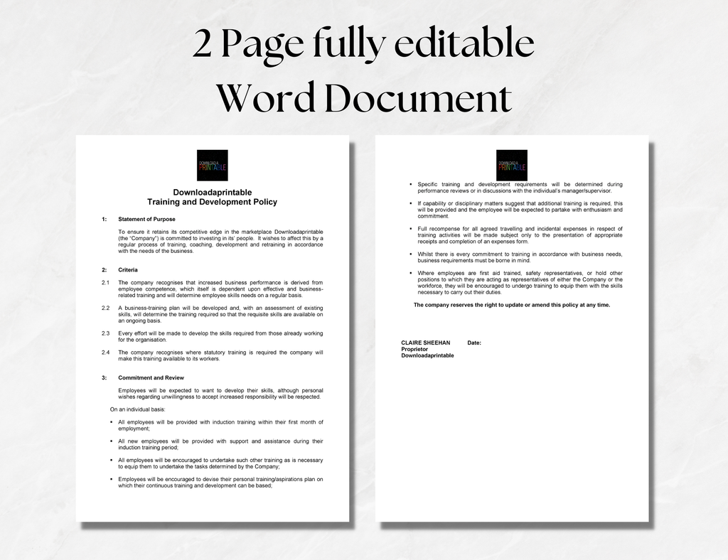 Training & Development Policy Template – UK Editable Word Document