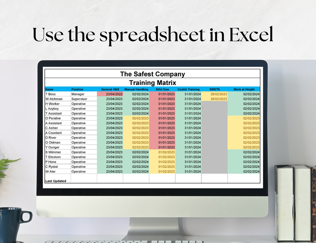 Employee Training Tracker – Colour-Coded Expiry Excel Spreadsheet