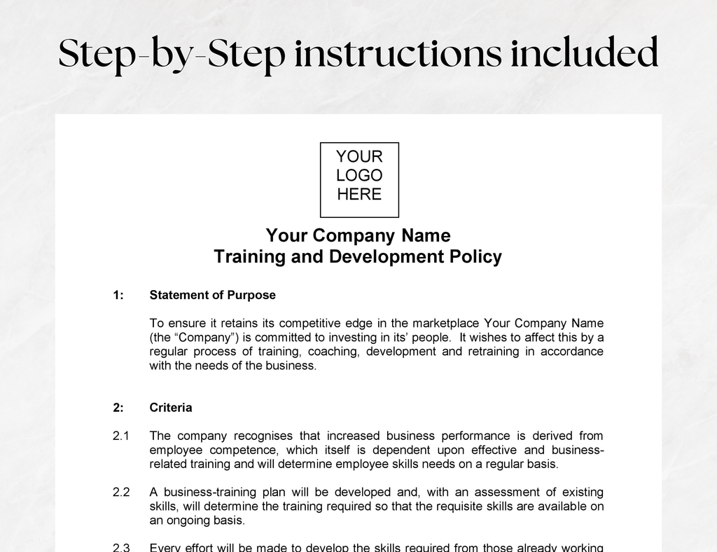 Training & Development Policy Template – UK Editable Word Document