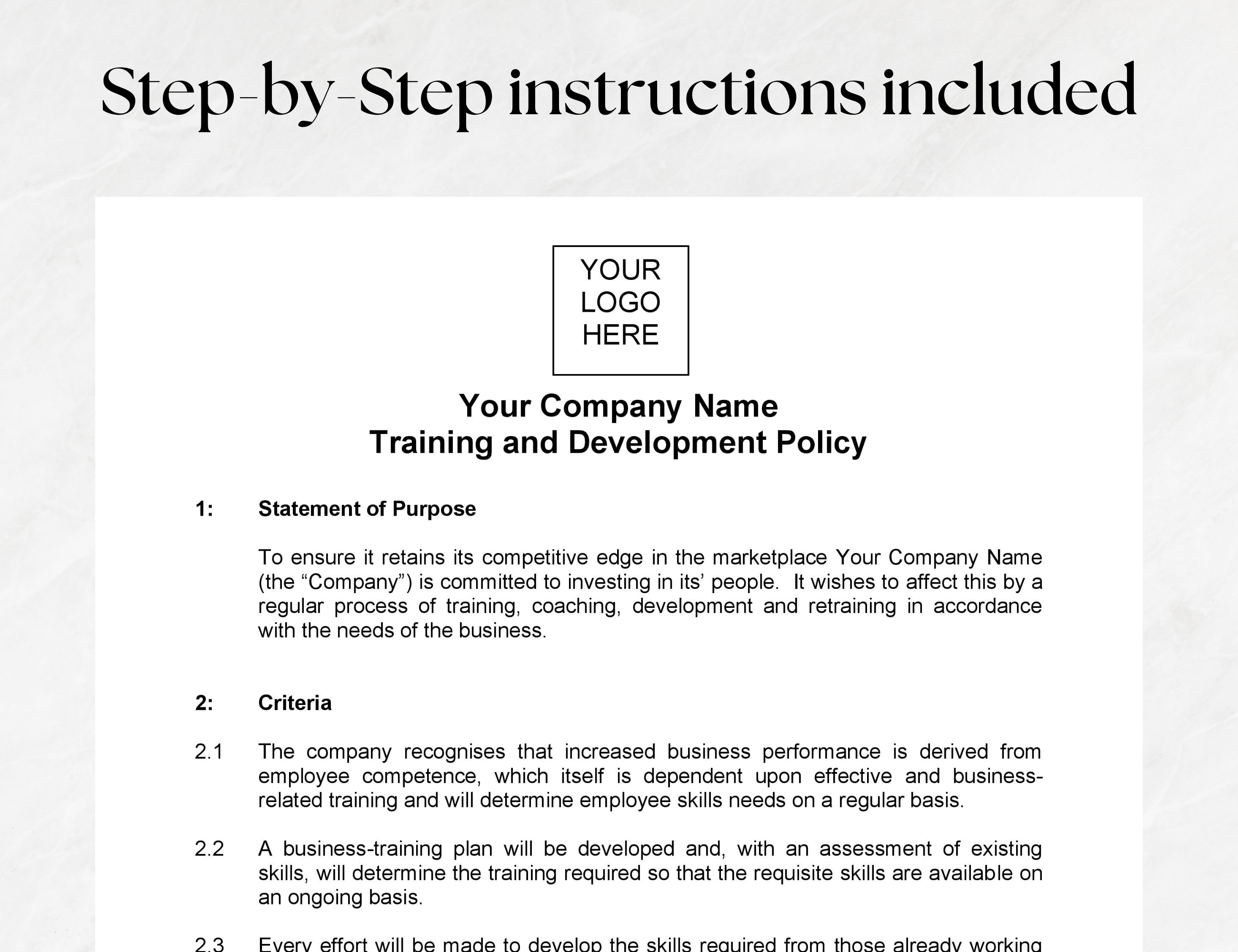 Training & Development Policy Template – UK Editable Word Document