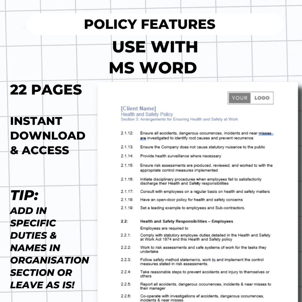 Health & Safety Policy Template – Editable Word Document