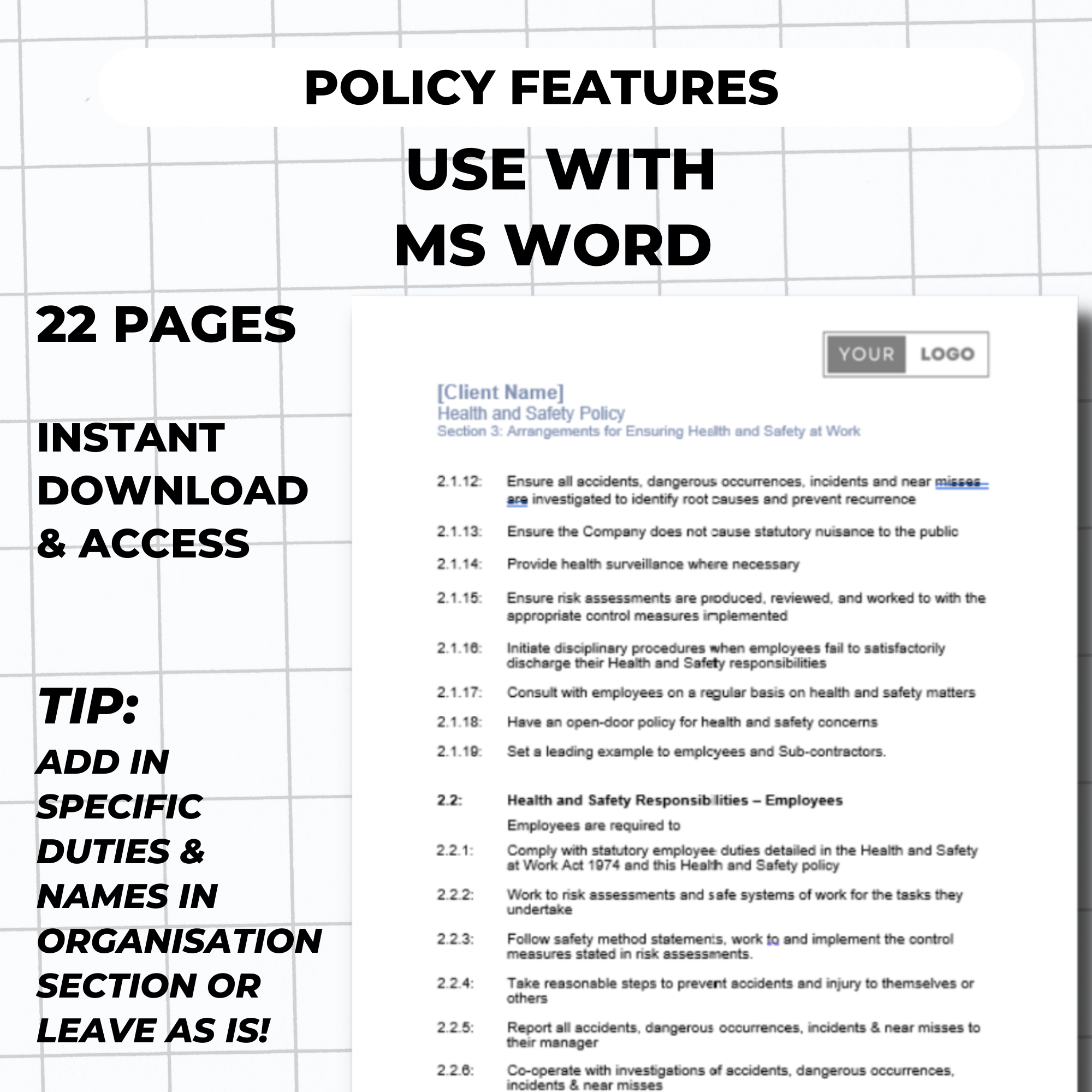 Health & Safety Policy Template – Editable Word Document