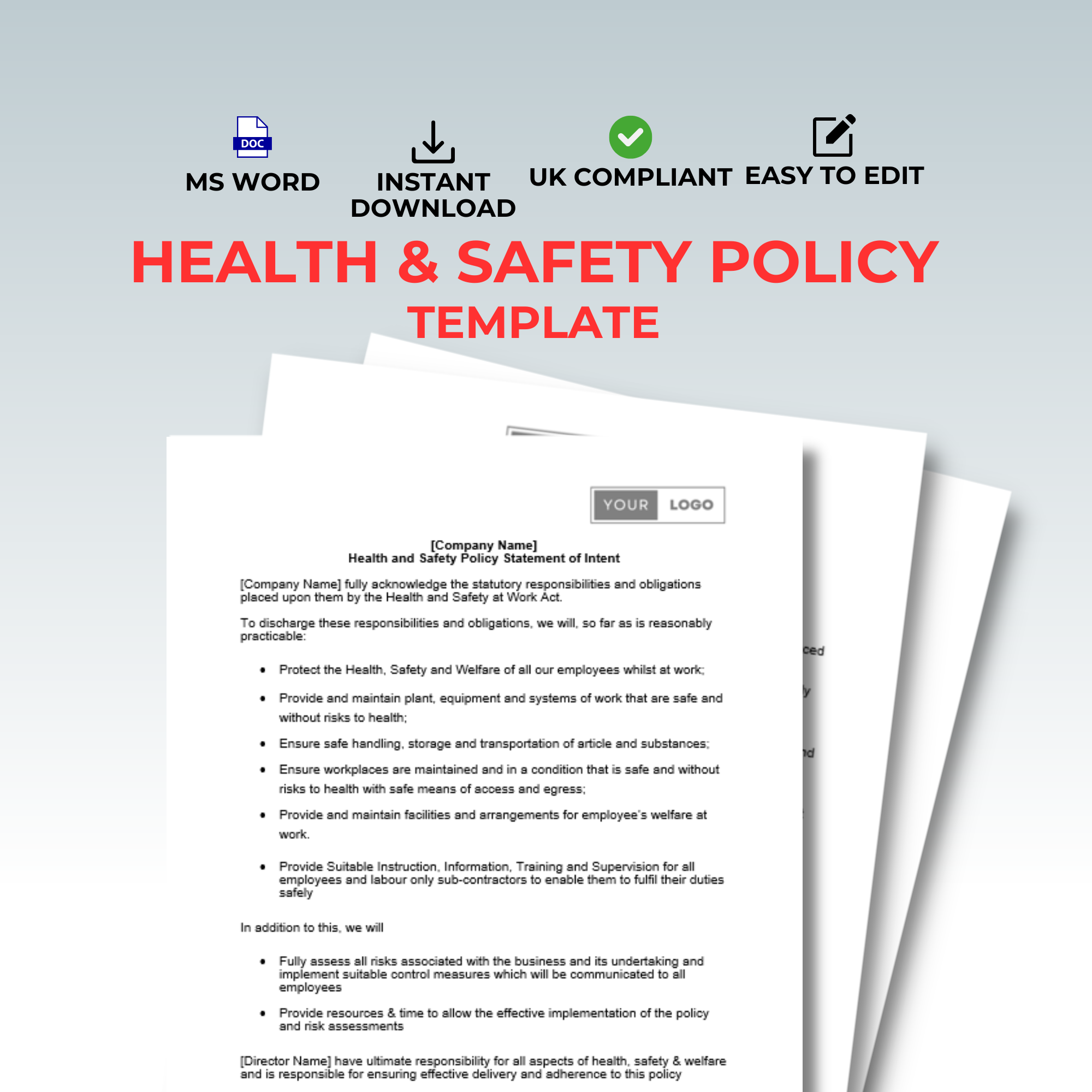 Health & Safety Policy Template – Editable Word Document